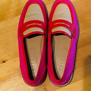Boden Hot Pink and Cream Canvas Penny Loafers—NEW!